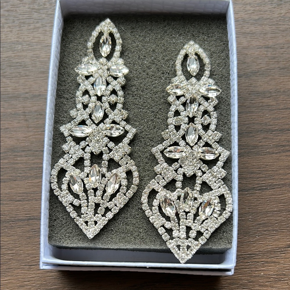 Glamorous Silver Crystal Statement Earrings